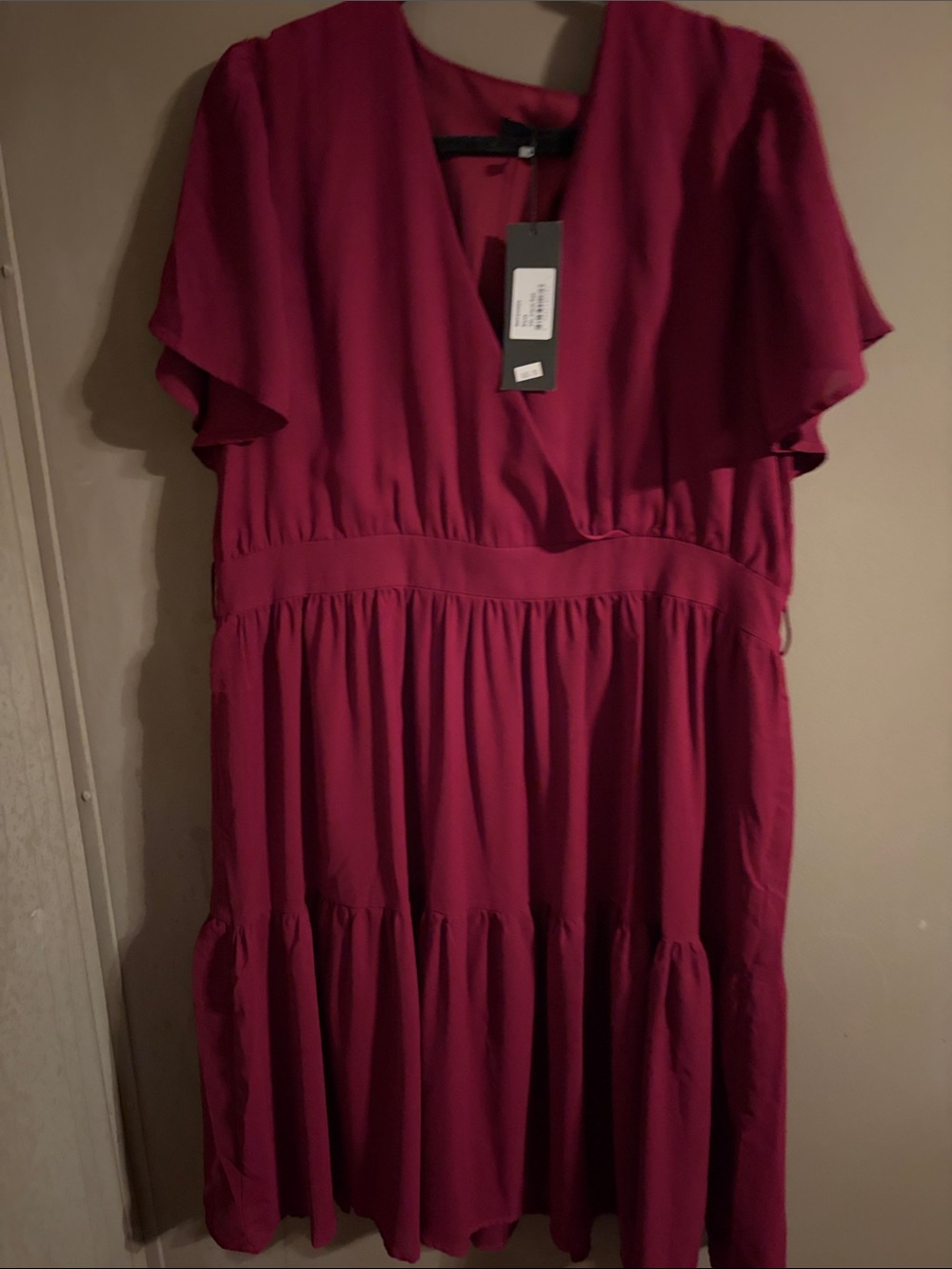 Women's Magenta Tiered V-Neck Dress - Unbranded